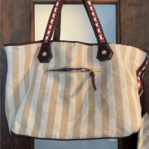 Big Buddha Beige and Brown Striped Tote Bag